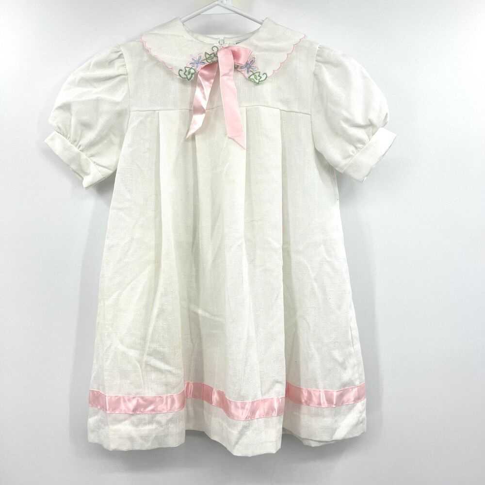 Vintage Wildflower Collection JCPenney Girls White Dress Pink Ribbon Size 6X USA